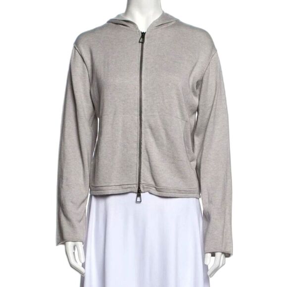 ATM Cashmere Sweatshirt Jacket Hooded Gray Zip Up Womens XS 0 2 $450 MSRP - Picture 3 of 10